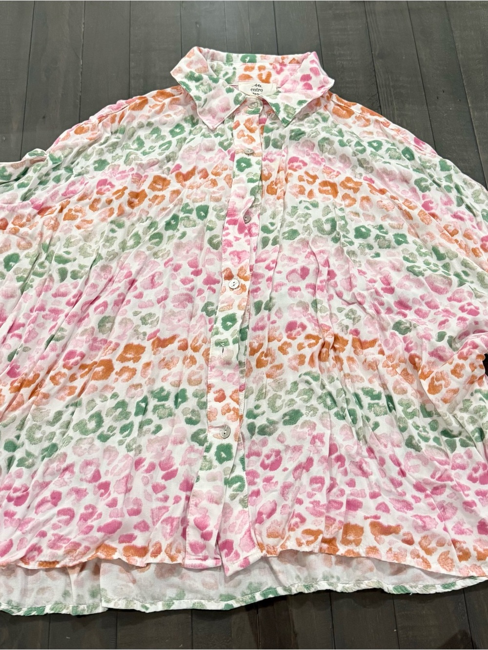 entro Multicolor Leopard-Print Button Front Top — Pink, Green & Orange